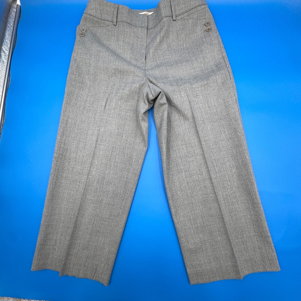 Talbots Gray Wool Blend Wide Leg Cropped Trousers Size 8 Italian Stretch Fabric